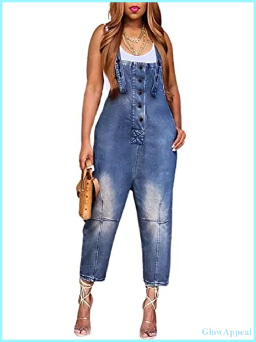 Women's Loose Fit Denim Overall Jumpsuit Barrel Crop Harem Pants Cargo
